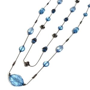 Blue Beaded Two Layer Long Necklace